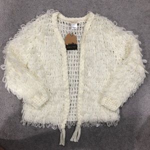 NWT Main Strip Fuzzy Looped Large Sequin Cream Cozy Sweater Jacket